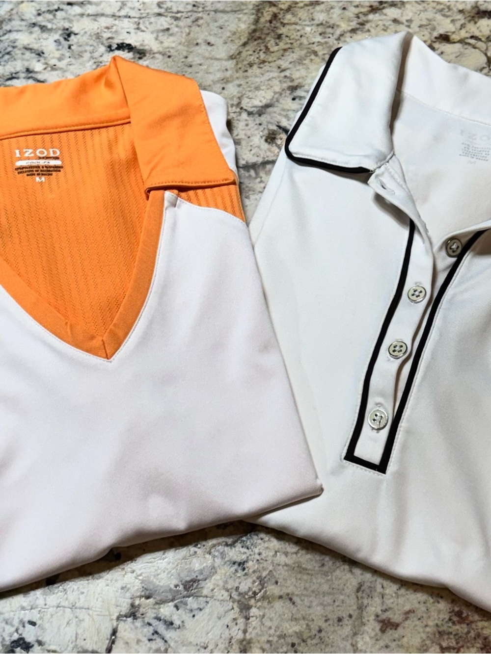 Izod White Polo with Black Trim & White V-Neck with Orange Lining